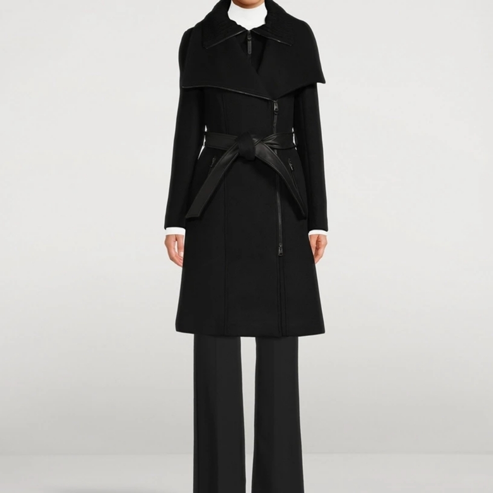 Authentic Mackage Nori 2-in-1 Wool Coat With Sash, Black, XL